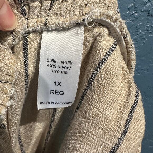 Maurices Size 1X Linen Blend Wide Leg Pull On Pants Beige Black Striped - Picture 6 of 10